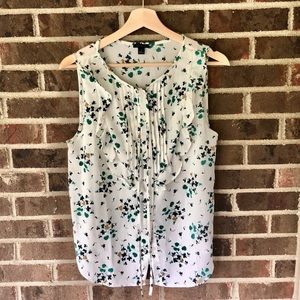 Ann Taylor Floral Pleated Blouse Tank Size M